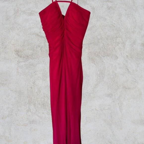Tadashi Red Pleated Spaghetti Strap Gown - Picture 2 of 10
